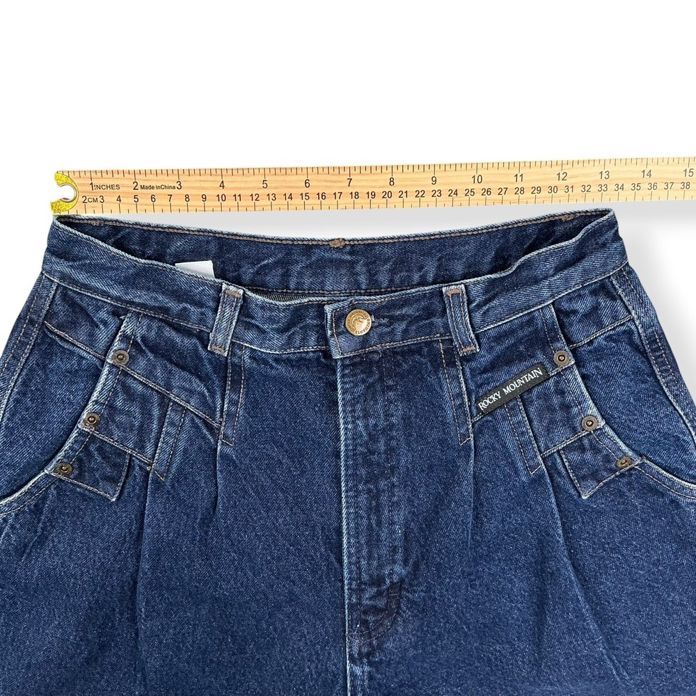 Rocky Mountain Jeans Women ACTUAL 26x32 Blue Rigid Denim Taper Bare Back USA VTG - Picture 10 of 13